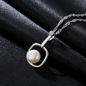 Czcity đen nửa ngọc trai <span class=keywords><strong>bezel</strong></span> thiết lập vòng cổ trắng 925 nước ngọt AAAA lớp rhodi mạ cổ điển mặt dây chuyền trang sức của phụ nữ - Product Image 3