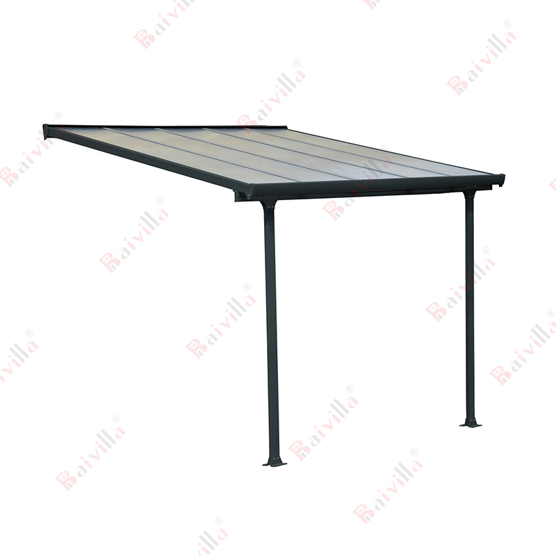 Durée de vie Résilient Polycarbonate Patio Auvents de Balcon En Métal Gris Cadre En Aluminium