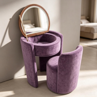Coiffeuse moderne minimaliste à plateau rabattable avec miroir LED 3 couleurs, ensemble de meubles de chambre de luxe avec panneau rembourré et rangement