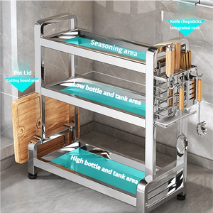 Nouveau support d'épices de <span class=keywords><strong>cuisine</strong></span> en acier inoxydable à trois couches épaissi 2026 avec porte-couteaux/baguettes intégré - Product Image 2