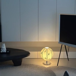 Retro Spherical Cotton Linen Table Lamp With Embroidered Design For Living Room Bedroom Bedside Use E26 LED 220V Switch Control - Product Image 4