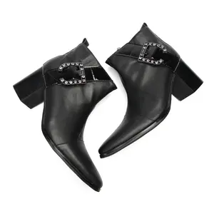 Botines de lujo Retro para hombre para invierno estilo <span class=keywords><strong>Chelsea</strong></span> negro con tacones altos hebilla grande cremallera vestido de vaquero zapatos de fiesta - Product Image 6
