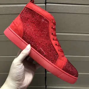 Großhandel Leder High Top Strass Marke Herren Red Bottoms Spikes Schuhe Berühmte Marken Luxus Designer Sneakers für Frauen