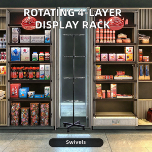 CentRoyal 1600*400mm Four-Layer Movable Floor <strong>Display</strong> Rack Light Duty Metallic <strong>Rotating</strong> <strong>Display</strong> Shelf <strong>Hooks</strong> Supermarket Shelves - Product Image 2