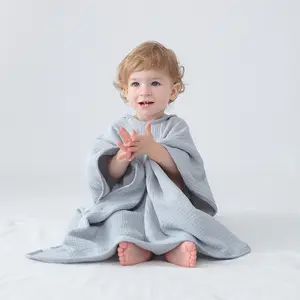 Eco-friendly Solid Color Muslin Cotton Breathable Quick Qry Wearable Hooded Towel Poncho Beach Bath for Kids Baby