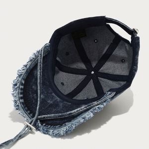 Fashion Women Trendy Raw Fringe Bill Spring Summer Faded Denim Baseball Caps Outdoor Street Sun <b>Hat</b> with Wind Rope - Product Image 4