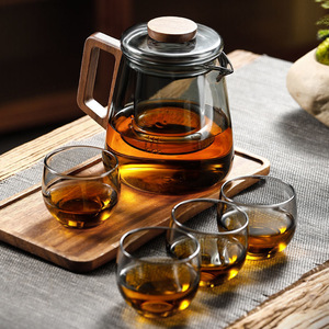 กาน้ำชาแก้วโบโรซิลิเกตใสขนาด 500 มล. ทนความร้อน ใช้กับเตาได้ พร้อมฝาปิดและด้ามจับไม้ สำหรับชงชาใบหลวม - Product Image 6