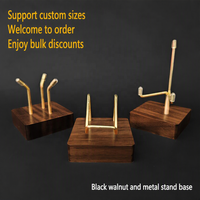 Support d'ornement en noyer noir massif avec cristal, support de présentation de bureau personnalisé en bois pour pierres précieuses