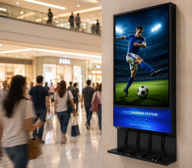 Freestanding Mobile Phone Charging Kiosk With 32" HD Android Digital Signage Charge for Mall Hotel Exhibition Airport Projects