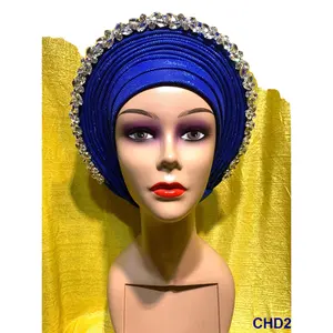 Chowleedee New Fashion African Turban With Net Beaded Nigeria auto gele Turban Head Wrap African Headtie