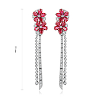 Glänzende Blumen form Long Drop Dangl ing Silver Lab Grown RUBY Stones Ohr stecker für Hochzeit Braut kostüm Schmuck