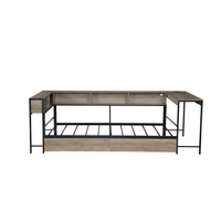 Cadre de lit en métal moderne avec sommier et bibliothèque intégrée, deux tiroirs de rangement, mobilier de chambre à coucher gain de place, vente en gros