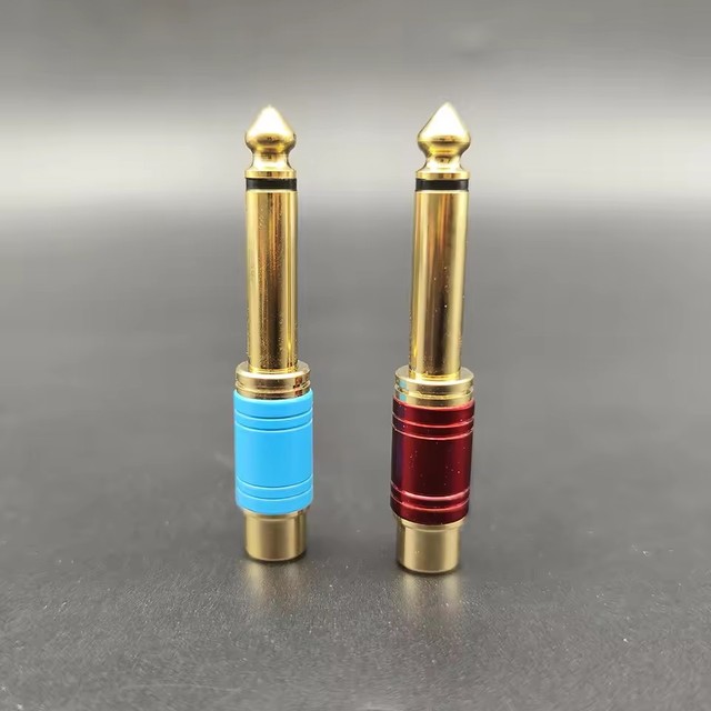 Audio Speaker Adapter 6.35mm 1/4" Mono Male Plug To TS RCA Female Jack Connector Red Blue