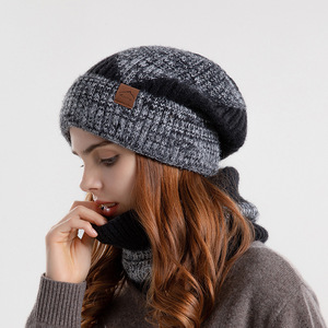 9971 Winter Tweekleurige Tweedelige Gebreide Beanie Dames Verdikte Wollen Muts Fleece Gevoerde Oorbeschermingssjaal Grensoverschrijdend Warm - Product Image 6