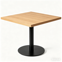 Table de restaurant carrée en bois grainé sur mesure, base en métal à piétement unique, table de café commerciale résistante aux taches et facile à nettoyer