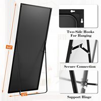 Miroir Acrylique Rectangulaire Pleine Longueur 64x21 Pouces avec Cadre en Aluminium, Non Éclairé, sur Pied, Design Art Déco, pour Chambre à Coucher, Coiffeuse et Maquillage