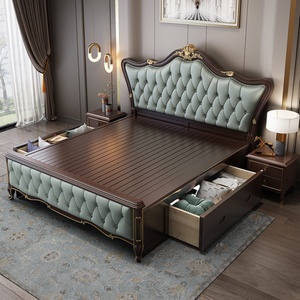 Lit plateforme élégant de style français capitonné avec tête de lit à volants, disponible en tailles King et <span class=keywords><strong>Queen</strong></span>, mobilier de chambre principale, décoration intérieure, montage facile - Product Image 6