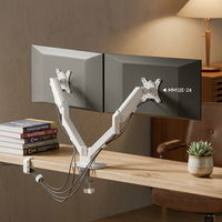Nouveau support de bureau pour deux moniteurs blanc, bras hydraulique à ressort à gaz, VESA 100x100, pince en acier allié robuste, 32 pouces, réglable, en stock