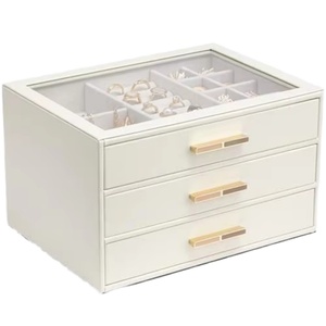 Wholesale Luxury Multi-Drawer Wooden Jewelry <b>Box</b> Organizer for Women Large Glass Lid and Square Pattern for Storing Rings - Product Image 1
