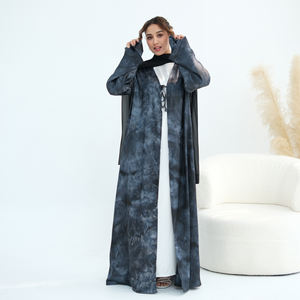 Nouvelle Abaya Ramadan EID 2026 en satin avec nœud papillon imprimé marbré, robe musulmane pour femmes, vêtements islamiques, abaya modeste ouverte pour femmes - Product Image 4