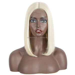 Peluca de Encaje Sintético Rubia, Estilo Bob Corto y Liso, Color Degradado Rosa y Azul, con Raya al Medio, Resistente al Calor, para Mujeres Negras - Product Image 6