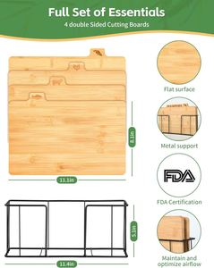 Ensemble de 4 planches à découper en bambou naturel écologiques pour la cuisine avec support métallique, logo personnalisé, icônes alimentaires, forme rectangulaire - Product Image 2