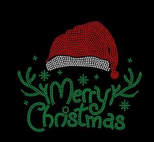 قبعة سانتا كلوز نعتقد عيد الميلاد سباركلي الحديد على حجر الراين الكريستال بلينغ تي شيروتي نقل - Product Image 3