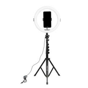 Anillo de luz de 18 pulgadas con trípode de piso y soporte de escritorio Luz circular LED con soporte para teléfono - Product Image 4