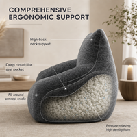 Grand pouf géant en tissu compressé pour adultes, fauteuil de relaxation avec ottoman