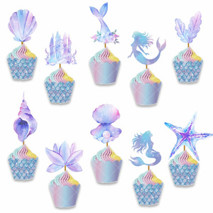 Mermaid serie per bambini decorazione torta di compleanno Plugin a sorpresa etichetta da tavola per feste stoviglie e decorazioni - Product Image 4