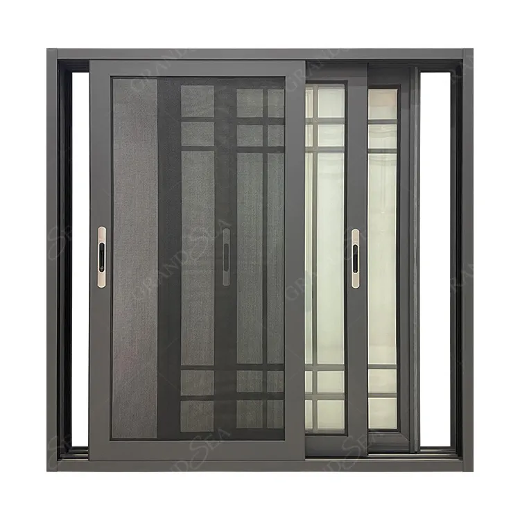 Ventana y puerta de aluminio con pantalla, ventanas deslizantes de triple pista térmica de alta clase storm