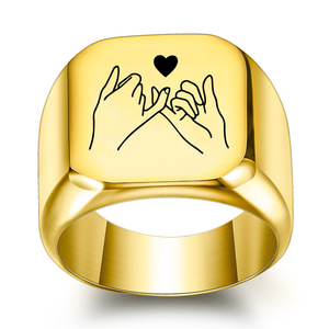 Bague de couple en acier inoxydable, forme carrée, motif cœur à deux mains, bijoux pour femme, cadeau, 18 mm - Product Image 4