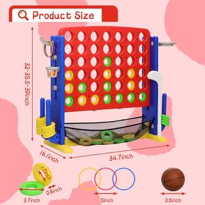 Jeu de Jardin Géant 4-en-1, Ensemble Jumbo Réglable en Hauteur avec Golf, Panier de Basket et Lancer d'Anneaux, Amusement Intérieur/Extérieur pour Enfants et Adultes - Product Image 2