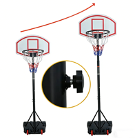 Panier de basket portable noir à hauteur réglable avec roues, panneau et anneau, support intérieur/extérieur pour enfants et adultes