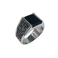 Kaanjewelry Bague Chevalière Carrée en Argent Sterling 925 pour Homme, Incrustée d'Onyx Noir, Hypoallergénique, Style Rétro, en Argent Massif, pour Usage Quotidien