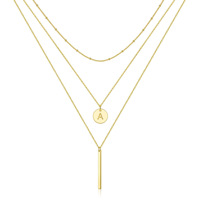 Collar de Acero Inoxidable Chapado en Oro de 18k con 26 Letras; Colgante de Barra Larga, Letras en Disco Redondo y Cadena Multicapa para Mujer