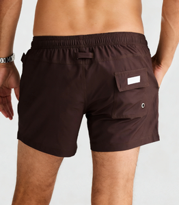 Shorts de bain pour hommes en tissu écologique personnalisé, couleur marron uni, séchage rapide, avec poches et taille élastique, vente en gros - Product Image 4