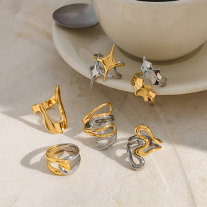 Ensemble de bagues colorées à motifs géométriques étoiles, bijoux de mode pour femmes, cadeau en acier inoxydable et titane - Product Image 4