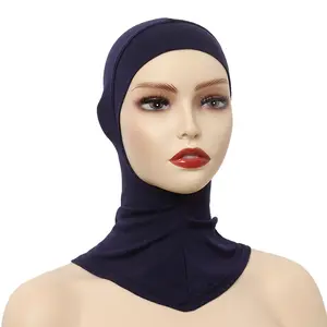 Grosir warna Solid Modal katun Malaysia Muslim Turban mode dalam topi di bawah syal penutup kepala untuk wanita Jersey jilbab syal