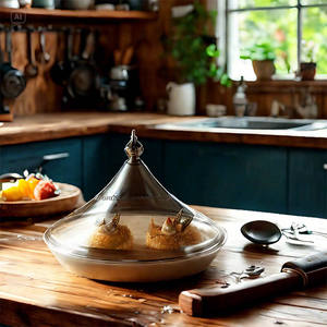 צלחת קינוח פורצלן לבן עגול להגדיר צלחת עוגת קרמיקה עם מכסה פלסטיק - Product Image 4