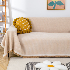 Bắc Âu lười biếng bông sofa chăn trực tuyến màu nâu và trắng dệt kim đồng bằng vải sofa bìa và trowel chăn - Product Image 2