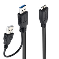 Bochara Micro USB 3,0 con fuente de alimentación USB Cable DE DATOS macho a macho Super Speed Y Splitter 2 en 1 Cable de datos para HDD 60cm 100cm