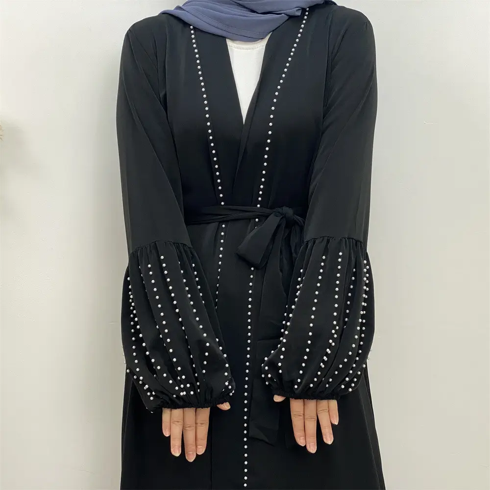 Gaun Dubai 2024 kardigan renda Muslim bertatah warna jaring elegan modis sederhana Timur Tengah Turki Arab jubah jalabiya Gaun