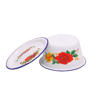 Bols en émail métallique classiques de 14 à 34 cm avec couvercle, décalcomanie durable, bol de rangement pour les doigts en émail, <span class=keywords><strong>vaisselle</strong></span> de cuisine en émail - Product Image 5