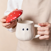 Mug en céramique 3D mignon en forme de champignon avec couvercle, yeux de dessin animé, pour café, thé, lait, eau, vaisselle créative pour la maison