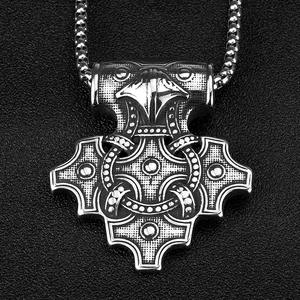 Viking Raven <b>Cross</b> Pendant Stainless Steel Men's Necklace Geometric Design Asymmetry Pattern - Product Image 1