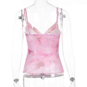 Haute qualité Style occidental mode Spaghetti sangle femmes imprimé fleuri maille Sexy court caraco hauts - Product Image 6