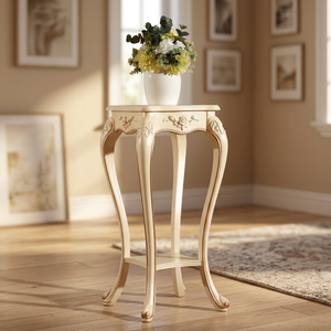Antique Gold Hand-Carved Traditional Eco-Friendly Teak Wood Flower Stand Solid Wood Movable Home Furniture Decorative <b>Table</b> - Product Image 6