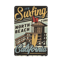 Impression décorative Vintage Beach Tin Sign Surfing Metal Plates Holiday Sports Poster for Wall Decoration
