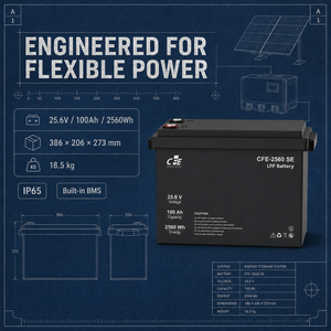 Batterie LiFePO4 LFP CFE-2560 SE 25,6V 100Ah avec BMS IP65, 3000 cycles, pour onduleur <span class=keywords><strong>FoxESS</strong></span>, systèmes solaires hors réseau - Product Image 1